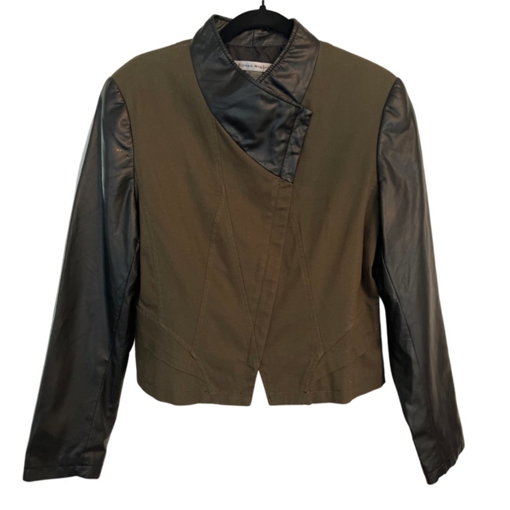 Khaki & Faux Leather Biker Jacket